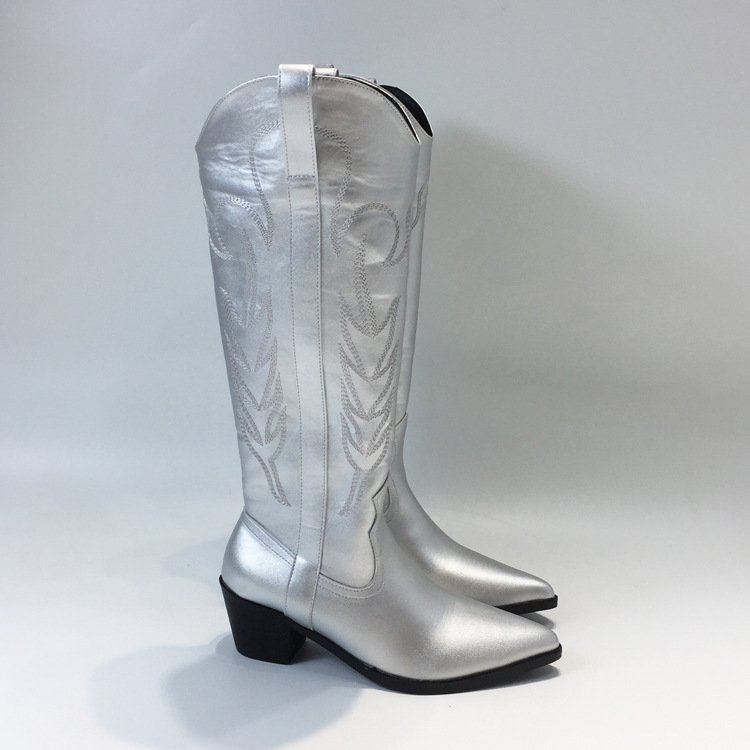 Silver Embroidered Chelsea Boots Autumn And Winter - Image 5
