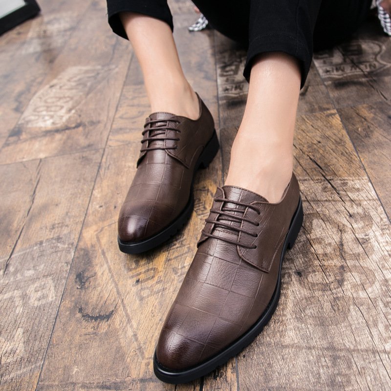 Mens Leather Korean-style Trendy Lace-up Casual Footwear British Business Formal And Leisure Shoes - Image 4