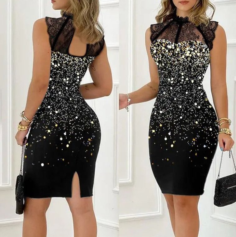 Sexy Lace And Diamond-encrusted Hip Dresses Waistless