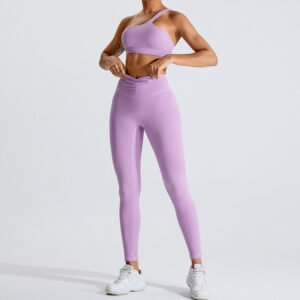 Oblique One-shoulder Yoga Clothes Suit Women's Front Pleated Peach Yoga Pants