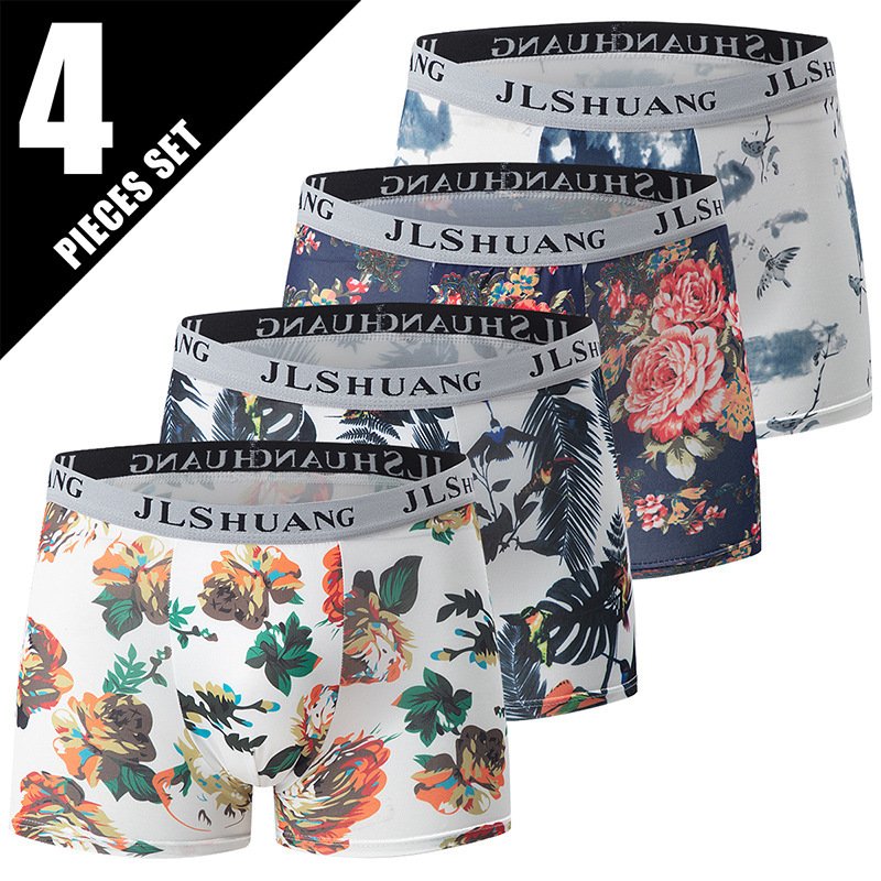 4-Pack Mens Fashionable Boxer Briefs With Floral Print - Image 4