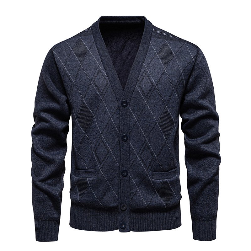 Sweater Fleece-lined Padded Cardigan Knitwear Men's Jacket Coat - Image 4