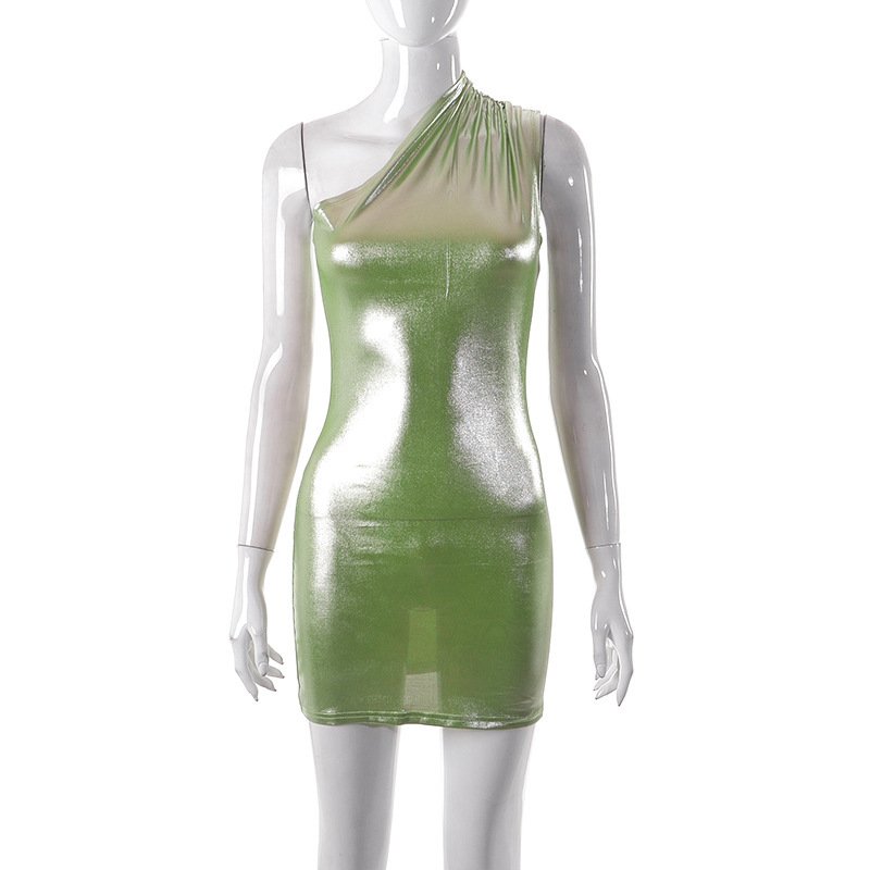 New One-shoulder Sleeveless Slim Wrap Buttock Bright Face Hot Girl Dress - Image 4