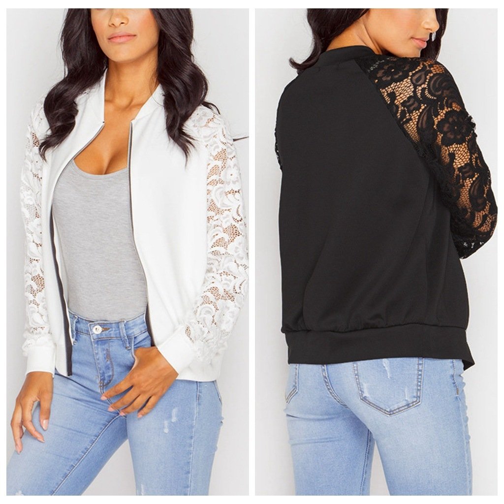 Women Bomber Jacket With Lace - Image 3