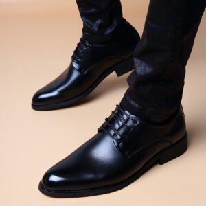 Mens British-style Casual Pointed-toe Lace-up Height-increasing Shoes