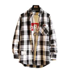 Men's Loose Plaid Long-sleeved Shirt Casual Shirt