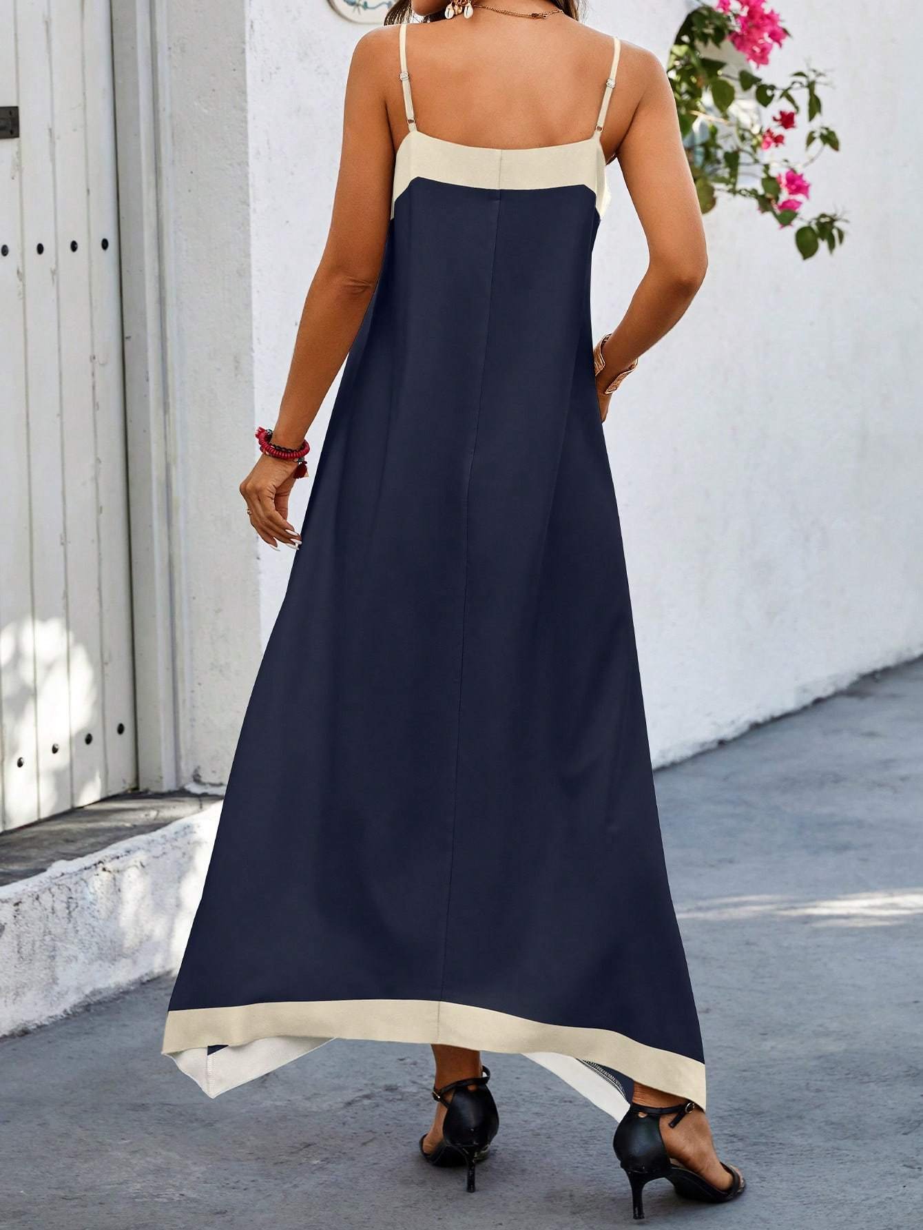 Women Two-Tone Sleeveless Casual Summer Dress Maxi Women Outfit - Image 2