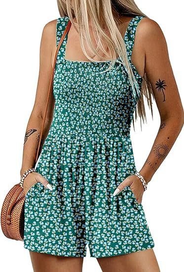 Flower Print Shorts Jumpsuit Summer Fashion Sleeveless Beach Bodysuit - Image 9