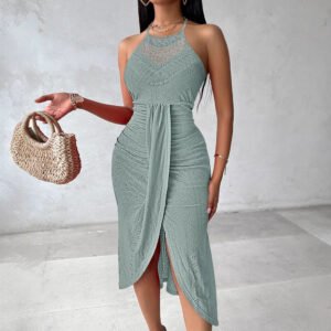 2026 Cross Border European And American Women's New Spring Summer Sexy Street Trendsetters Hanging Neck Sleeveless Irregular Dress