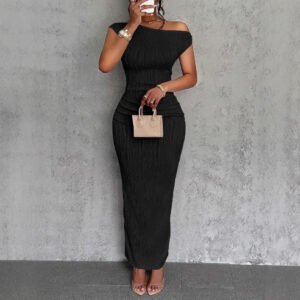 Cute Fashion Water Ripple Sloping Shoulder Dress