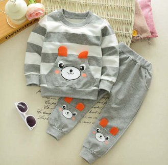Children's Clothing Suit Boys And Girls Virgin Baby Cartoon Bear Striped Sweater Suit Children - Image 5