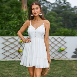 New Breasted V-neck Ruffle Dress Sexy Backless A-line Skirt
