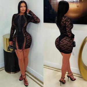 C7843 Cross-border 2026 New Women's Clothing European And American Style Women's Clothing Ins Style Lace Perspective Sexy Spice Girl Dress